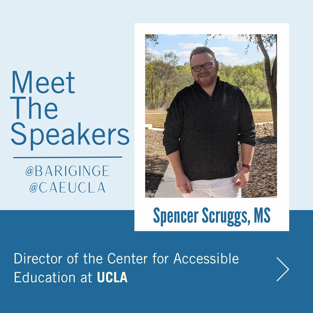 Spencer Scruggs is a middle-aged white man with a beard and moustache wearing glasses and a black sweater. He is Director of the Center for Accessible Education at UCLA.